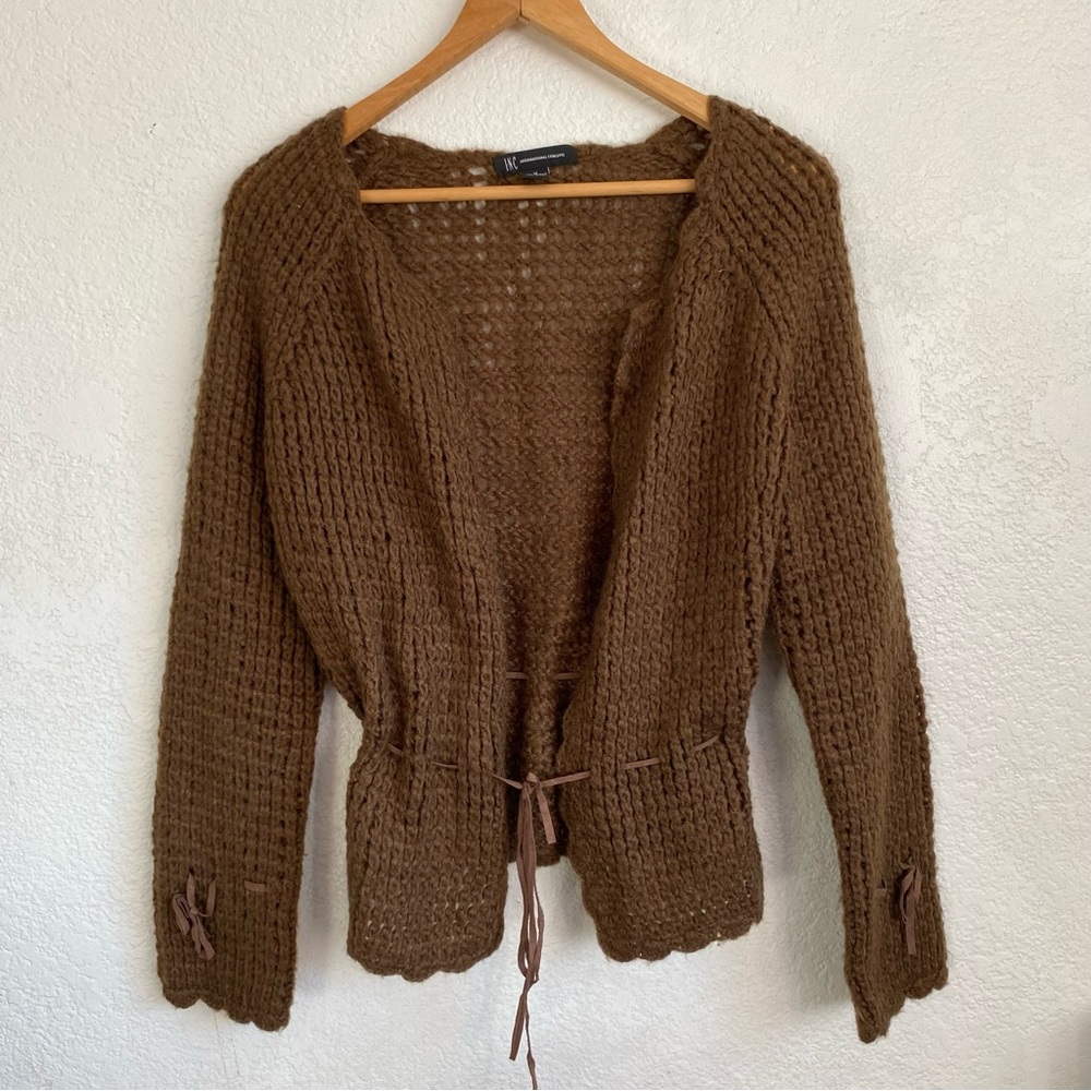 Vintage Brown Cable Knit Cardigan Wool Blend